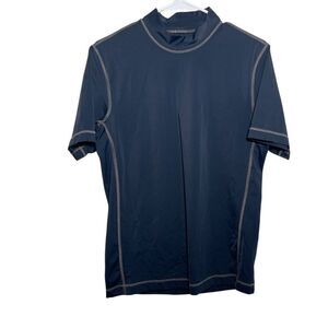 Lands' End Rash Guard Men's Small Blue Short Sleeve Swim Athletic Solid Navy